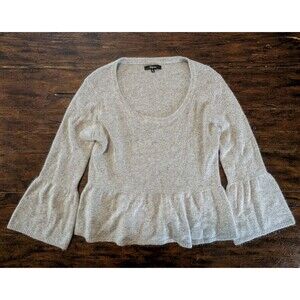 EXPRESS Women's Large Angora Blend Grey Peplum Fancy Sweater Bell Sleeves